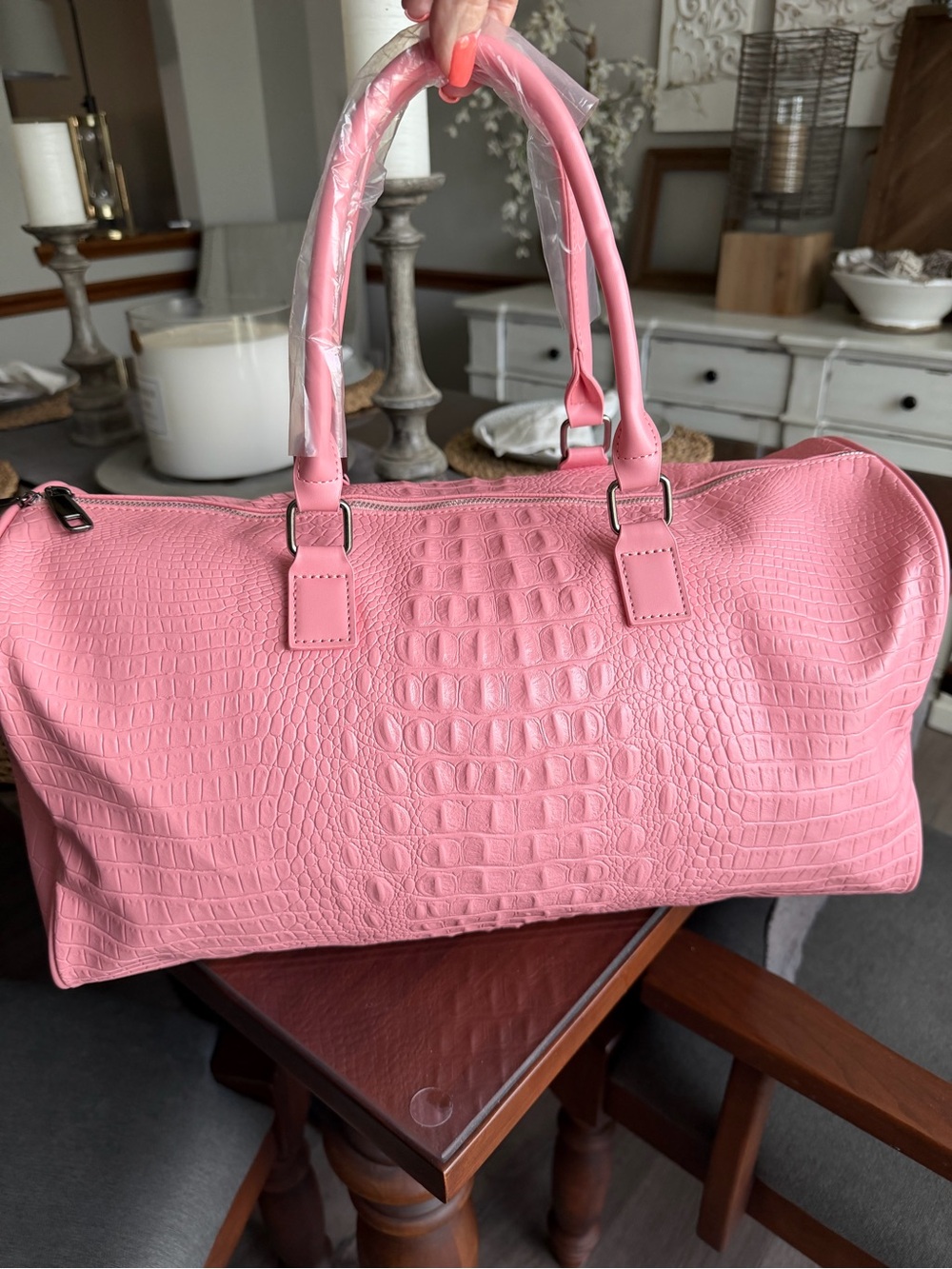 Privata crocodile-embossed duffel/weekender bag - Picture 3 of 6